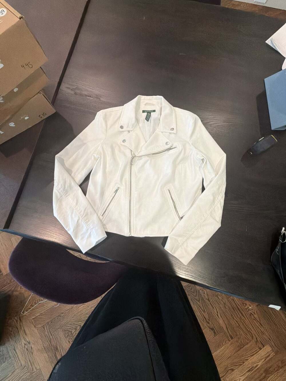 Ralph Lauren White Denim Moto Biker Jacket Size 10 Good condition ships fast